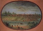 George Catlin Minnetarree Village Seen Miles above the Mandans on the Bank of the Knife River oil painting reproduction